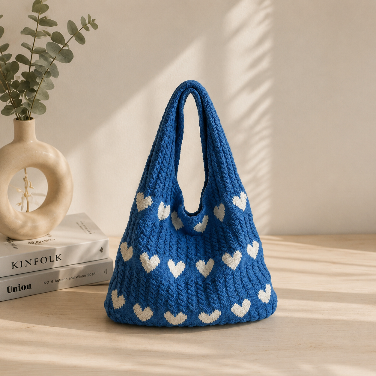 Customized Women's Love Heart Pattern Tote Bag Aesthetic Knitted Shoulder Bag Fashion Womens Crochet Handbags